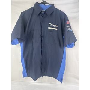 Conway Freight Blue Button Up Mens Work Shirt sz L Red Kap Reflective Pockets